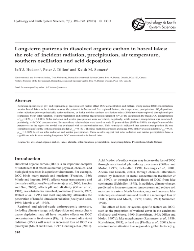 Long-term patterns in dissolved organic carbon in boreal lakes: