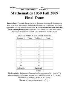Mathematics 1050 Fall 2009 Final Exam