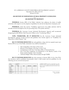 ST. LAWRENCE COUNTY INDUSTRIAL DEVELOPMENT AGENCY Resolution No. IDA-15-01-03 January 22, 2015