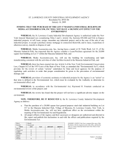ST. LAWRENCE COUNTY INDUSTRIAL DEVELOPMENT AGENCY Resolution No. 09-01-06 January 14, 2009