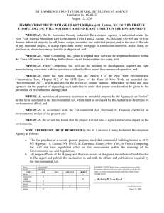 ST. LAWRENCE COUNTY INDUSTRIAL DEVELOPMENT AGENCY Resolution No. 09-08-31 August 12, 2009