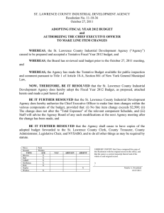 ST. LAWRENCE COUNTY INDUSTRIAL DEVELOPMENT AGENCY Resolution No. 11-10-36 October 27, 2011