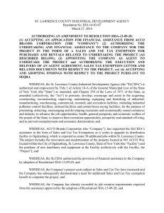 ST. LAWRENCE COUNTY INDUSTRIAL DEVELOPMENT AGENCY Resolution No. IDA-14-03-07 March 27, 2014