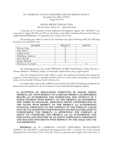 ST. LAWRENCE COUNTY INDUSTRIAL DEVELOPMENT AGENCY Resolution No. IDA-14-08-20 August 28, 2014