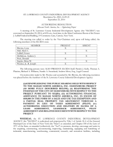ST. LAWRENCE COUNTY INDUSTRIAL DEVELOPMENT AGENCY Resolution No. IDA-14-09-21 September 25, 2014