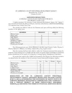 ST. LAWRENCE COUNTY INDUSTRIAL DEVELOPMENT AGENCY Resolution No. 15-10-34 October 22, 2015