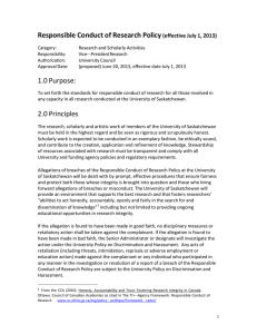 Responsible Conduct of Research Policy (effective July 1, 2013)