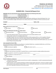 FINANCIAL AID SERVICES SUMMER 2016 – Financial Aid Request Form