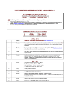 2016 SUMMER REGISTRATION DATES AND CALENDAR 2016 SUMMER TERM REGISTRATION DATES