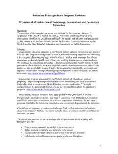 Secondary Undergraduate Program Revisions  Department of Instructional Technology, Foundations and Secondary