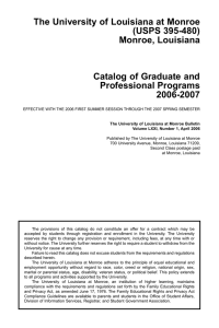 The University of Louisiana at Monroe (USPS 395-480) Monroe, Louisiana