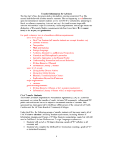 The first half of this document deals with students entering... second half deals with all other transfer students. The text... Transfer Information for Advisors