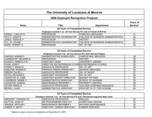 The University of Louisiana at Monroe 2008 Employee Recognition Program Years of Name