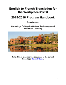 English to French Translation for the Workplace #1288 2015-2016 Program Handbook OntarioLearn