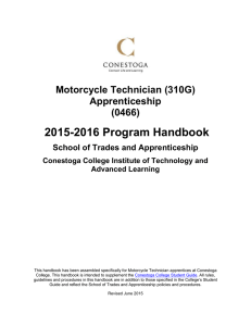 2015-2016 Program Handbook  Motorcycle Technician (310G) Apprenticeship