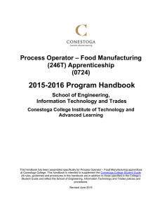 2015-2016 Program Handbook  Process Operator – Food Manufacturing (246T) Apprenticeship