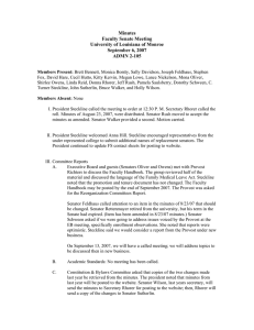 Minutes Faculty Senate Meeting University of Louisiana of Monroe September 6, 2007