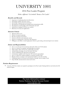 UNIVERSITY 1001  2016 Peer Leader Program
