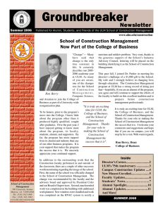 Groundbreaker Newsletter School of Construction Management Now Part of the College of Business