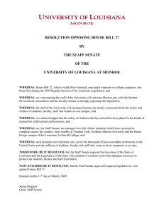 RESOLUTION OPPOSING HOUSE BILL 27 BY THE STAFF SENATE