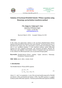 Solution of fractional Drinfeld-Sokolov-Wilson equation using Homotopy perturbation transform method