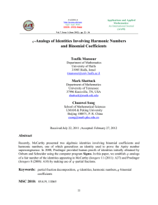 -Analogs of Identities Involving Harmonic Numbers and Binomial Coefficients Toufik Mansour