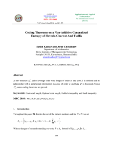 Coding Theorems on a Non-Additive Generalized Entropy of Havrda-Charvat And Tsallis