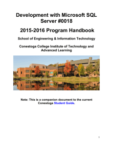 Development with Microsoft SQL Server #0018 2015-2016 Program Handbook