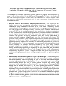 Geography and Geology Department position paper on the proposed merger... Department of Geography and Geology with the Department of Physics...