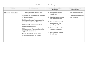 VELO Framework for Core Concepts  1.  Principles of resident-