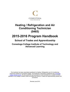 2015-2016 Program Handbook  Heating / Refrigeration and Air Conditioning Technician