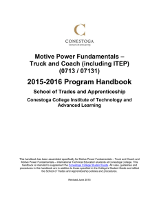 2015-2016 Program Handbook  Motive Power Fundamentals – Truck and Coach (including ITEP)