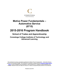 2015-2016 Program Handbook  Motive Power Fundamentals – Automotive Service