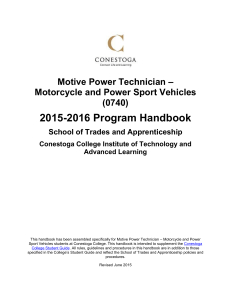 2015-2016 Program Handbook  Motive Power Technician – Motorcycle and Power Sport Vehicles