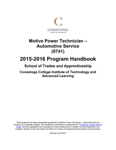 2015-2016 Program Handbook  Motive Power Technician – Automotive Service