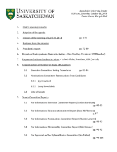 Agenda for University Senate 9:30 a.m., Saturday, October 18, 2014 1.