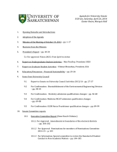 Agenda	for	University	Senate 8:30	am,	Saturday,	April	26,	2014 Exeter	Room,	Marquis	Hall