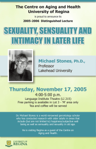 SEXUALITY, SENSUALITY AND INTIMACY IN LATER LIFE Thursday, November 17, 2005 Michael Stones
