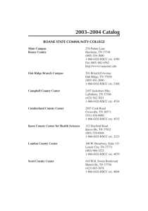 2003–2004 Catalog ROANE STATE COMMUNITY COLLEGE