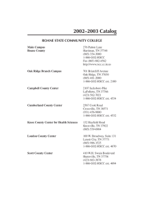 2002–2003 Catalog ROANE STATE COMMUNITY COLLEGE