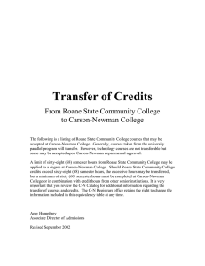 Transfer of Credits From Roane State Community College to Carson-Newman College
