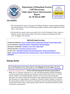 Department of Homeland Security IAIP Directorate Daily Open Source Infrastructure Report