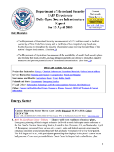 Department of Homeland Security IAIP Directorate Daily Open Source Infrastructure Report