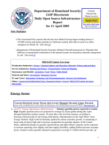 Department of Homeland Security IAIP Directorate Daily Open Source Infrastructure Report