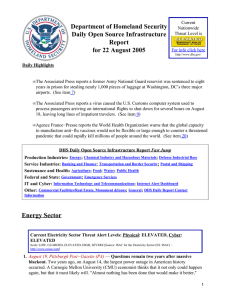 Department of Homeland Security Daily Open Source Infrastructure Report for 22 August 2005