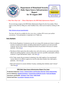 Department of Homeland Security Daily Open Source Infrastructure Report for 10 August 2005