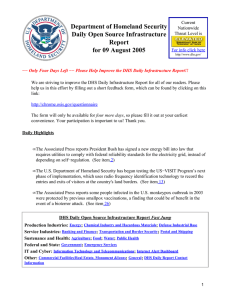 Department of Homeland Security Daily Open Source Infrastructure Report for 09 August 2005