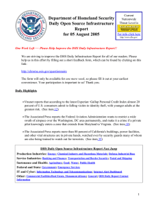 Department of Homeland Security Daily Open Source Infrastructure Report for 05 August 2005