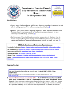 Department of Homeland Security Daily Open Source Infrastructure Report for 23 September 2005