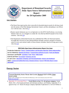 Department of Homeland Security Daily Open Source Infrastructure Report for 20 September 2005